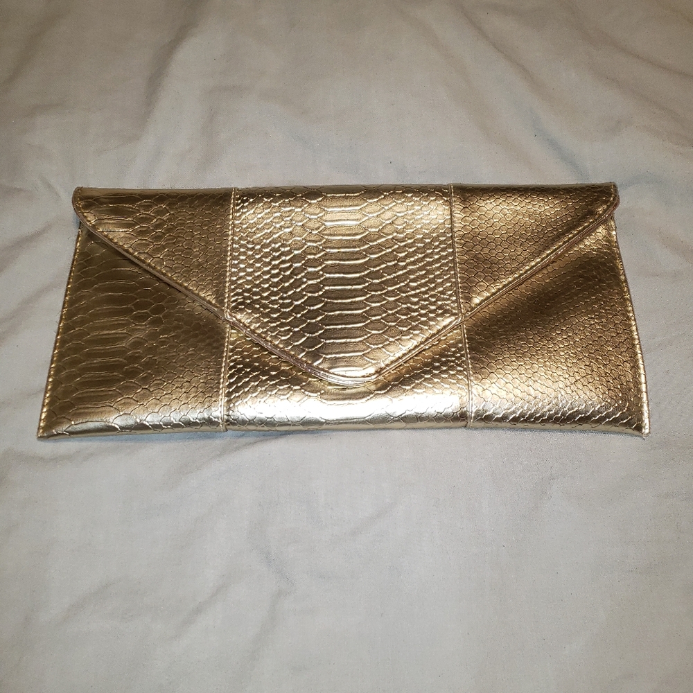 Gold Reptile Print Clutch
